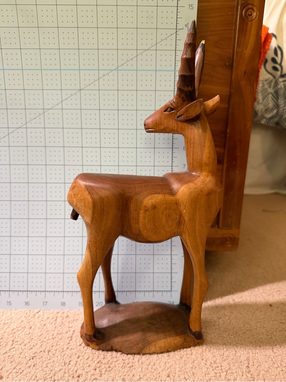 Hand Carved Wood Antelope Gazelle Figurine 13” Tall Folk Art Safari Decor